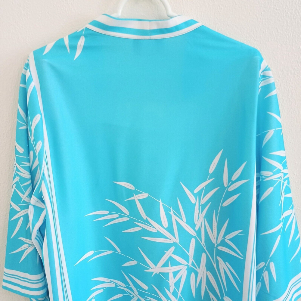 Vtg Top Notch Layered Open Front Shirt 3/4 Sleeve Turquoise Hawaiian Sz 40/20W - Picture 4 of 9